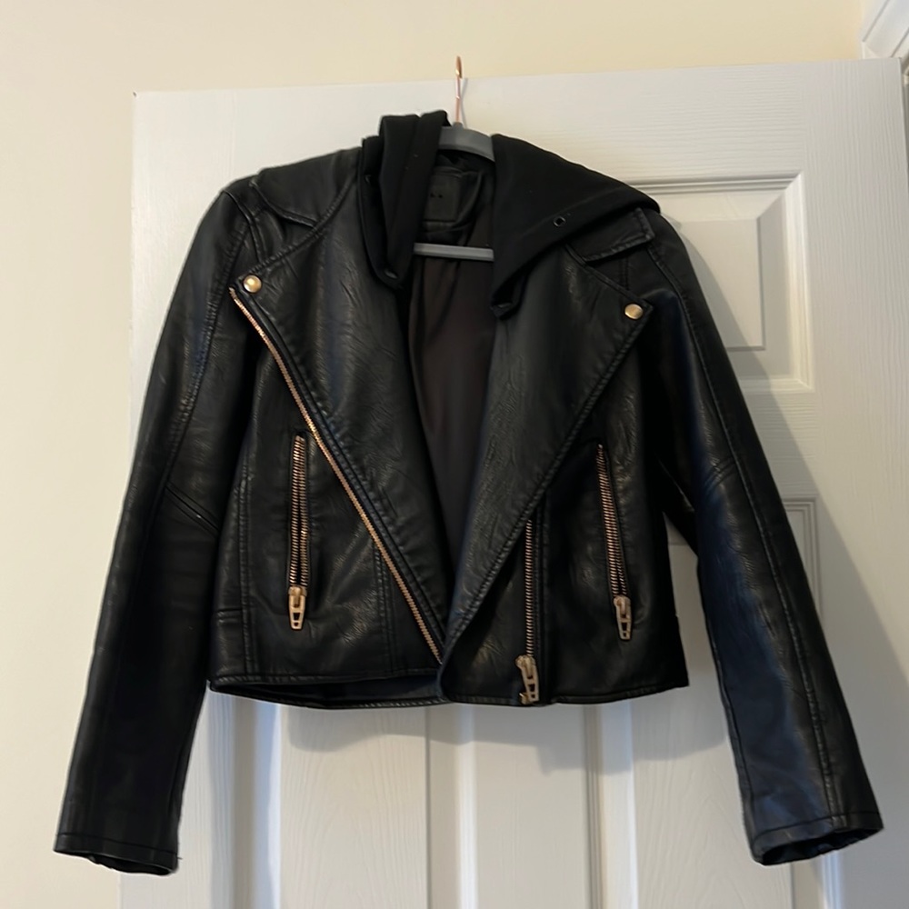 Moto Jacket with Removable Hood